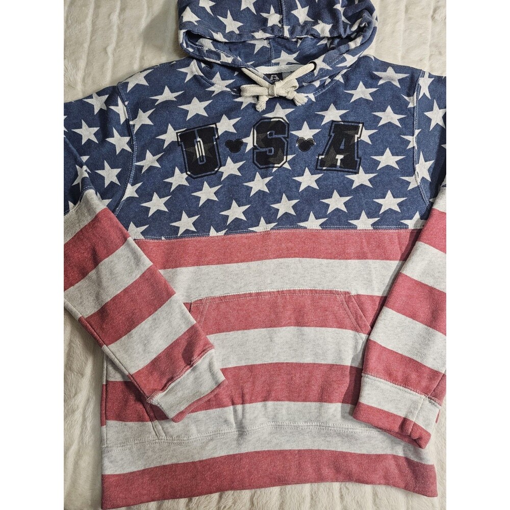 Disney J America USA Mickey Mouse Hoodie Medium American Flag Stars Stripes 4th